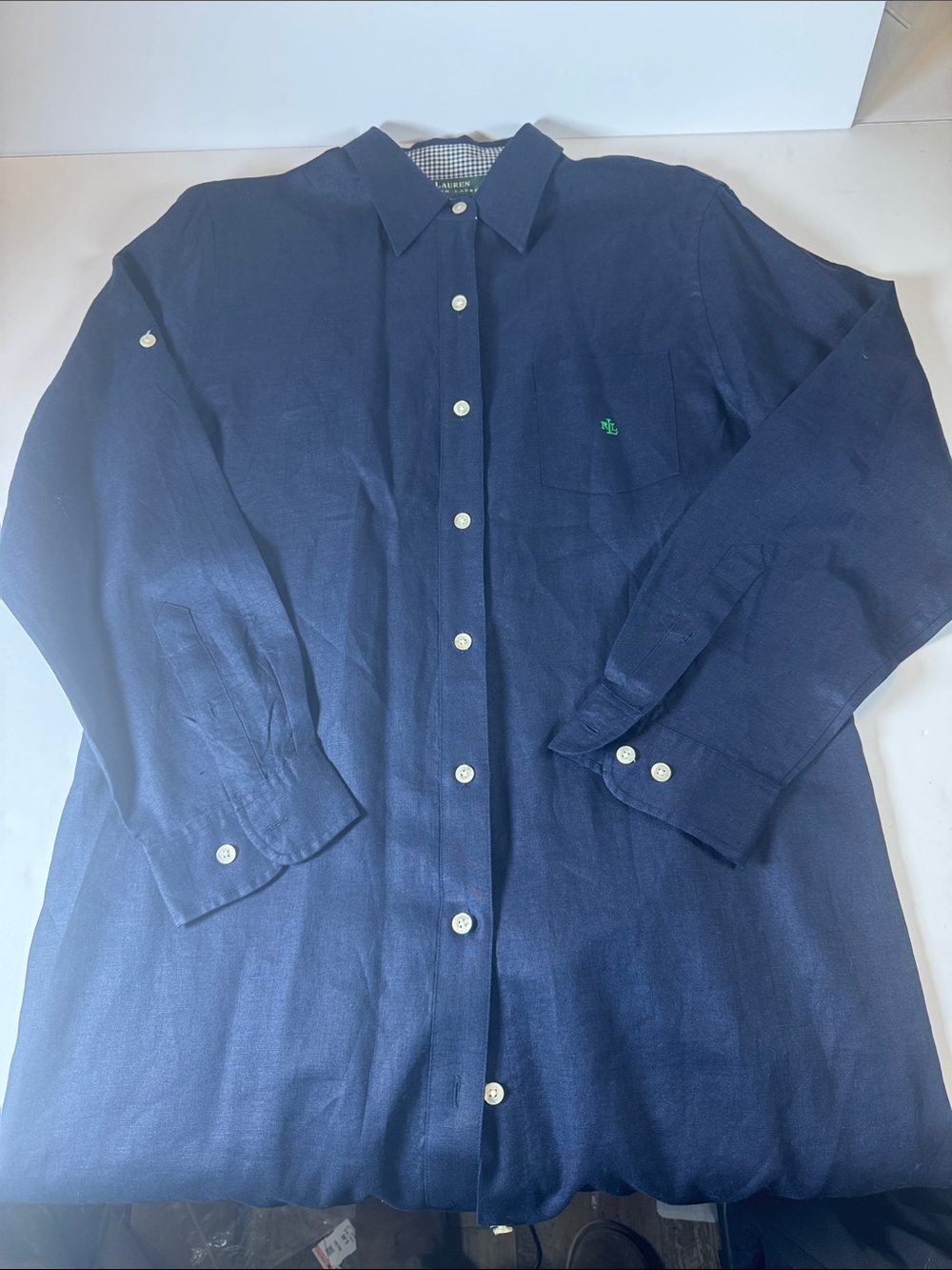 Ralph Lauren Navy Long-Sleeve linen Button-Up dress